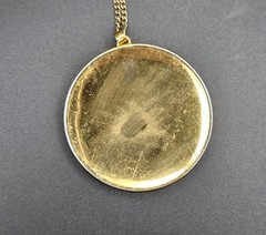 Vtg MCM Enamel Copper Pendant Necklace Large 2.25″ Glass Cabochon Retro Atomic