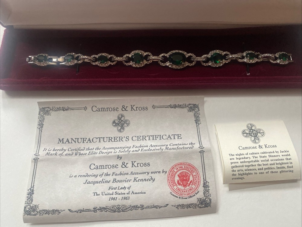 Camrose & Kross Jackie Kennedy Emerald And Silver Oval Link Bracelet JBK