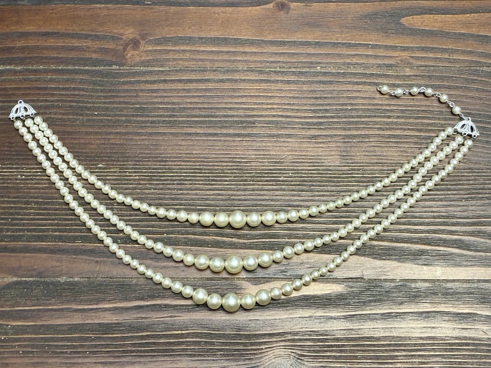 Vintage 3 String Pearl Necklace, No Clasp