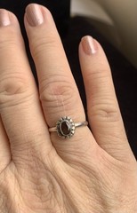 Sterling Silver 925 Smoky Quartz Ring, Handmade Bezel Set Oval Beaded Halo S 6.5