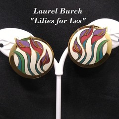 Laurel Burch “Lilies For Les” Floral Post Earrings, Gold Plated, 1980s Vintage
