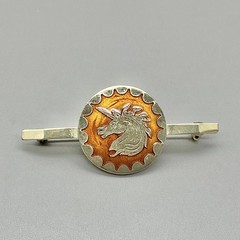 Vintage Unicorn Cufflinks Tie Bar Set Brown Enamel Silver Tone Fantasy Men’s