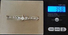 Art Deco Platinum & Gold Mixed .40ct Diamond Solitaire Brooch Bar Pin SI2 F/G