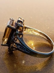 Vintage 10K Gold 3CT Emerald Cut Citrine Diamond Accent Estate Cocktail Ring