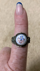 Vintage Soviet Rostov Finift Floral Enamel Ring Russian White Enamel Size 7.5