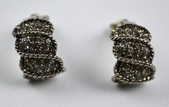 Vintage Silver Tone Clip On Half Moon Earrings with Small Rhinestones 1″