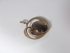 Gold Filled Filigree Tigers Eye Pendant Charm for Necklace 12/20 GF Signed JJJ