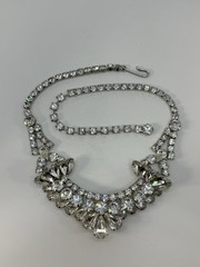 Vintage Rhinestone Crystal Silver-Tone BIB Statement Necklace Choker ~ 15-in