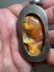 Vintage Sterling Silver Butterscotch Amber Cabochon Pendant 30g