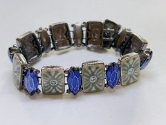VTG Lauren Conrad Bracelet Blue Green Enamel Panel Retro Mod Bling Estate