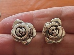 Vintage Retired 925 Sterling Silver 3D Puff Rose Flower Earrings Women New