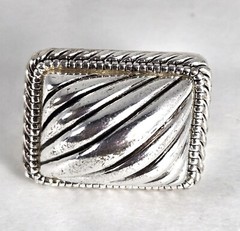 Vintage Large Chunky Square Scrollwork Bezel Silver Tone Watch Band Ring