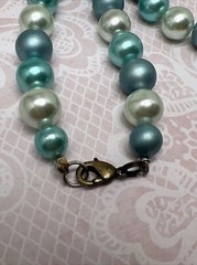Vintage Blue White Faux Pearl Beaded 18” Necklace 5727