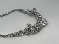 Vintage Rhinestone Crystal Silver-Tone BIB Statement Necklace Choker ~ 15-in