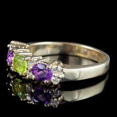 Suffragette Ring Lab Created Peridot & Amethyst Diamond 14k Yellow Plated Silver