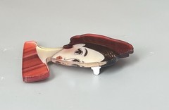 Flat Acrylic Woman-Lady Brooch Sophisticated 2.5” Burgundy-Orange Brown Hair