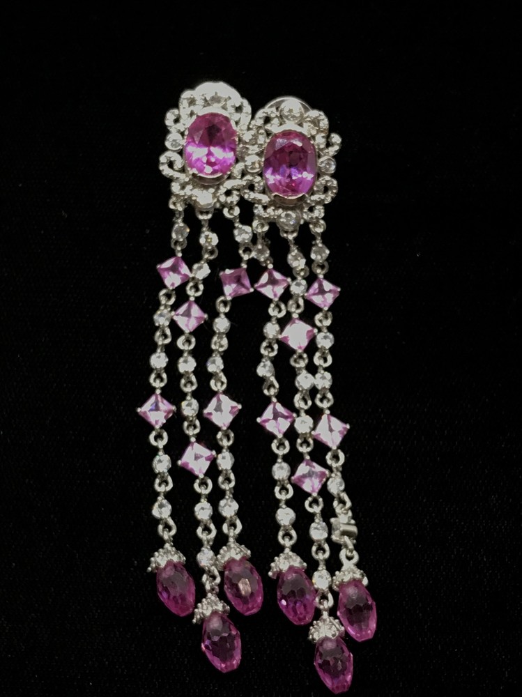 Vintage 925 Sterling Silver Pink Topaz Cubic Zirconia Earrings
