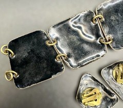1950s/60s Enamel on Copper 3 Piece Studio Jewelry Set MCM Birds Trees Sunburst