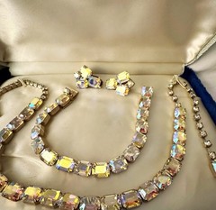 Weiss AB Crystal Necklace Bracelet Earrings Set Original Box 1950s Parure