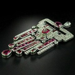 Art Deco Style Lab Created Ruby & Diamond 14K White Gold FN Engagement Pendant