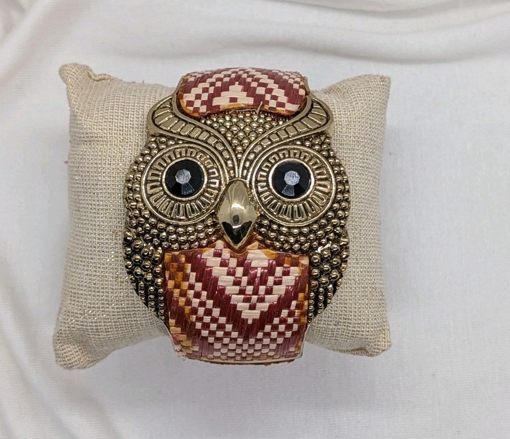 Vintage Owl Bangle Bracelet Hinged Bold Bird Animal Jewelry