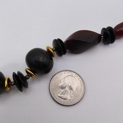 Vintage Mid-Century Modern Necklace Black Red Bead Maximalist Boho 25″