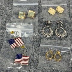 Vintage Mixed Earrings Lot 14 Pairs Stud Hoop Dangle Clip On Gold Silver