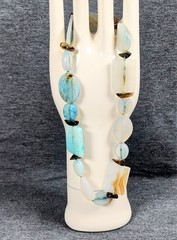 Vintage Aquamarine, Amazonite, & Smoky Quartz Gemstone Glass Chunky Necklace 16″