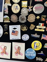 Vintage Gold & Silver Tone Assorted, Marketing, Flag, Music Pin Back Lot Of 75+