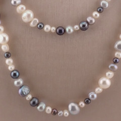 Vintage CGI Sterling Clasp 35″ Assorted Sizes Gray White Cultured Pearl Necklace