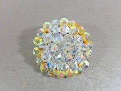VTG 1950’s AB CRYSTAL & GOLD AB CRYSTAL WIRED RHINESTONE DOMED BROOCH PIN