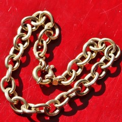 14k two-tone gold bracelet 7.5″ rolo link charm Italian handmade 6.25g N2718C