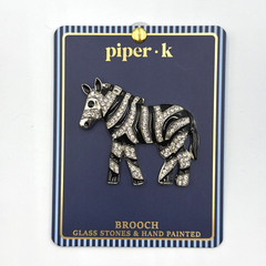 Piper K Zebra Brooch Glass Stones & Hand Painted (2.5″ x 2″) **NEW ON CARD**