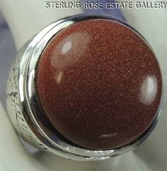 1″ GOLDSTONE Spider style Sterling Silver 0.925 Estate COCKTAIL BAND RING size 9