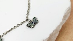 Vintage Children’s Silver Tone Multi-Color Enamel Butterfly Charm Bracelet, 7″ L