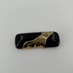 Vintage Black & Gold Brooch Womens Modern Heavy Rhinestones Bow 2 Inch