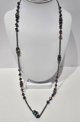 Aurora Borealis/Gun Metal Chain 32″ Necklace Accented W/Jeweled Rondelles