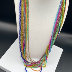 Vintage Multi-Strand Seed Bead Chain Charm Necklace Bohemian Hippie Jewelry