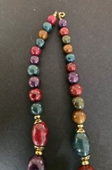 Vintage Lady Remington Multicolor Bead Necklace/Goldtone Accents