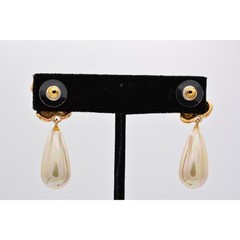 Roman Vintage Dangle Earrings Rhinestone Crystal X Faux Pearl Gold Tone BinAG