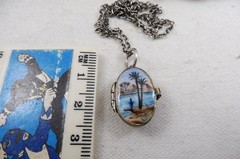 Deco Silver Gilt 800 Egyptian Revival Enamel Moses Basket Locket Pendant 1920s