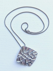 Vintage 925 Sterling Silver Brutalist Modern Square 1.5 in Pendant Necklace