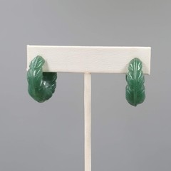 Vintage Acrylic Green Embossed Hoop Pierced Earrings 1″
