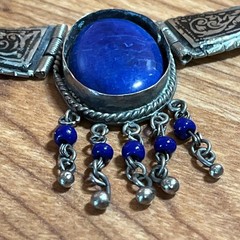 Vintage Antique 800 Silver Lapis 18 In Necklace with Inset Stone