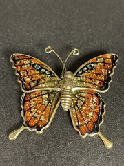 Set of 2 Butterfly Pin Brooches Gold Tone Metal Faux Pearl