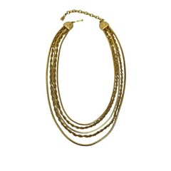 Vintage Gold Tone 5 Layered Flat Serpentine and Multilink Chain Collar Necklace