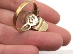 Vintage Sterling Gold Wash Signed JP Jane Popovich Navajo Elongated Jade Ring