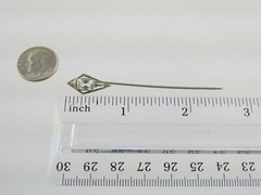Antique Belais Art Deco 18k and 10k Gold Aquamarine Stick Pin 1.2g 2 5/8 Inches