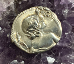 Vintage Art Nouveau 800 Silver Repousse Girl Floral Brooch