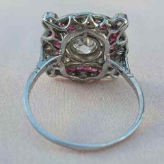 Art Deco Vintage Round Lab Created Diamond & Ruby 14K White Gold FN Wedding Ring
